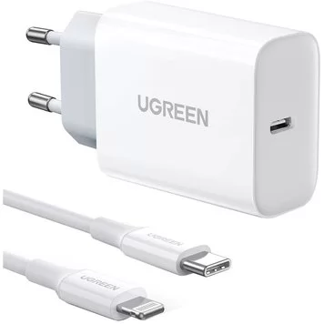 Адаптер питания Ugreen 20W Type-C CD137-50698 + кабель Lightning 1m White 1