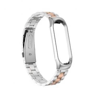 Ремешок металлический для Mi band 3 4 Silver rose gold 1