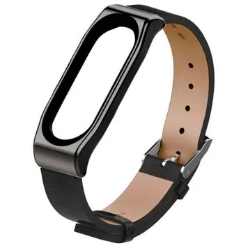 Ремешок кожаный для Mi band 3 4 Black
