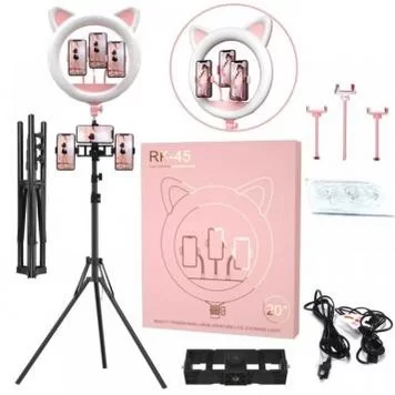 Цветная кольцевая лампа в форме головы кошки Cat Ring Light RK-45 (45 см), со штативом 2