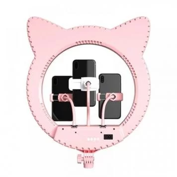 Цветная кольцевая лампа в форме головы кошки Cat Ring Light RK-45 (45 см), со штативом 3