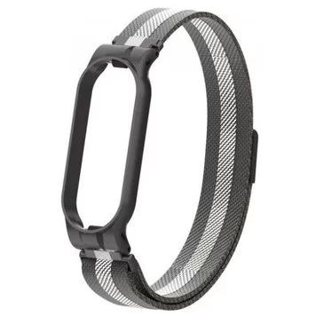 Ремешок миланский с магнитом для Mi band 5 Black Silver