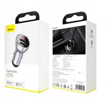 Автомобильное зарядное устройство Baseus Digital Display Dual USB 4.8A Car Charger 24W CCBX-0S Silver