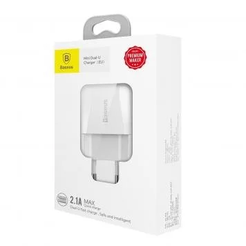 Адаптер питания Baseus на 2 USB 2.1A 10,5W с быстрой зарядкой CCALL-MN02 White EU