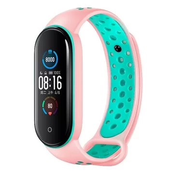 Ремешок Nike с кнопкой для Mi band 5 Pink green 1