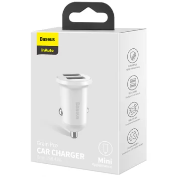 Автомобильное зарядное устройство Baseus Grain Pro Car Charger Dual USB 4.8A CCALLP-02 White 3